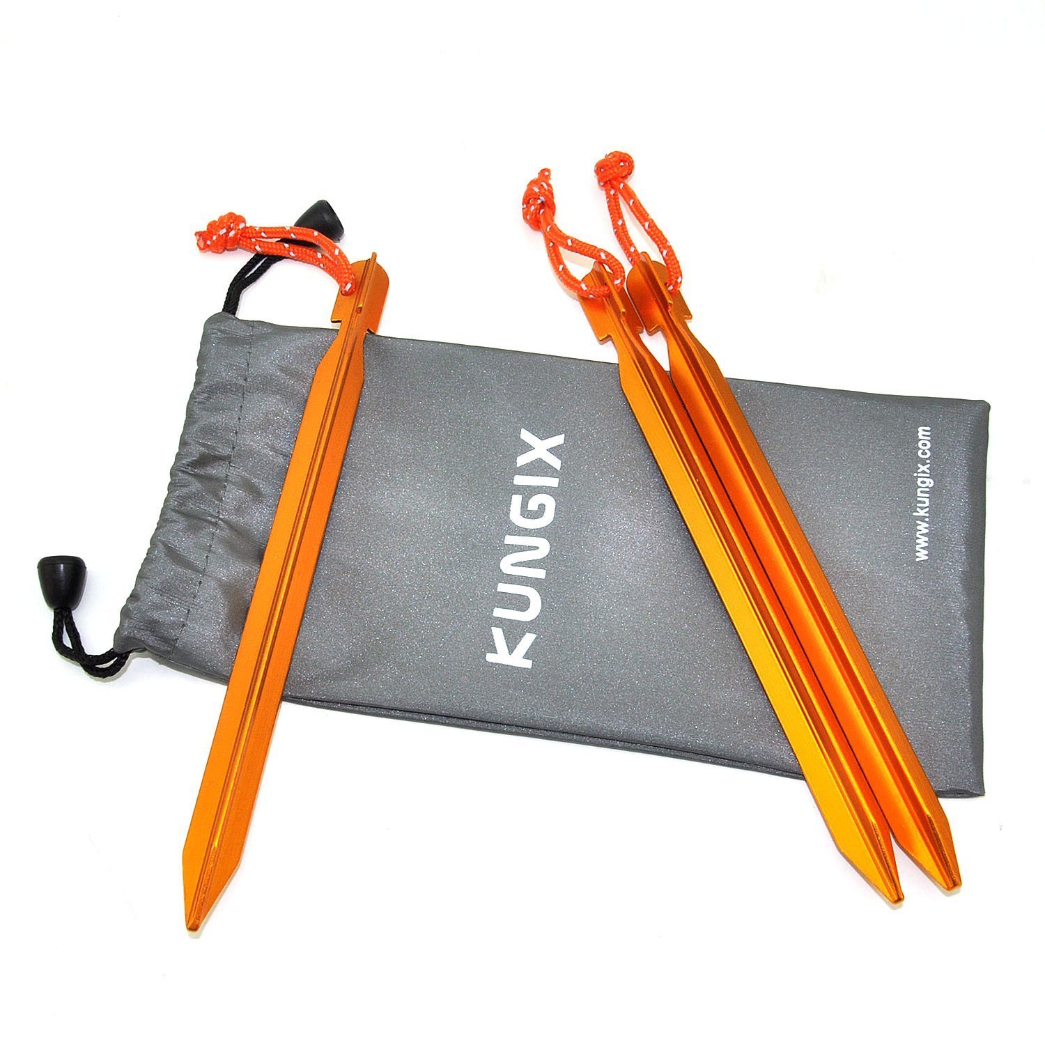 Kungix, picchetti da tenda per campeggio, da 18 cm, in lega di alluminio, con corda riflettente, confezione da 10 pezzi, Gold