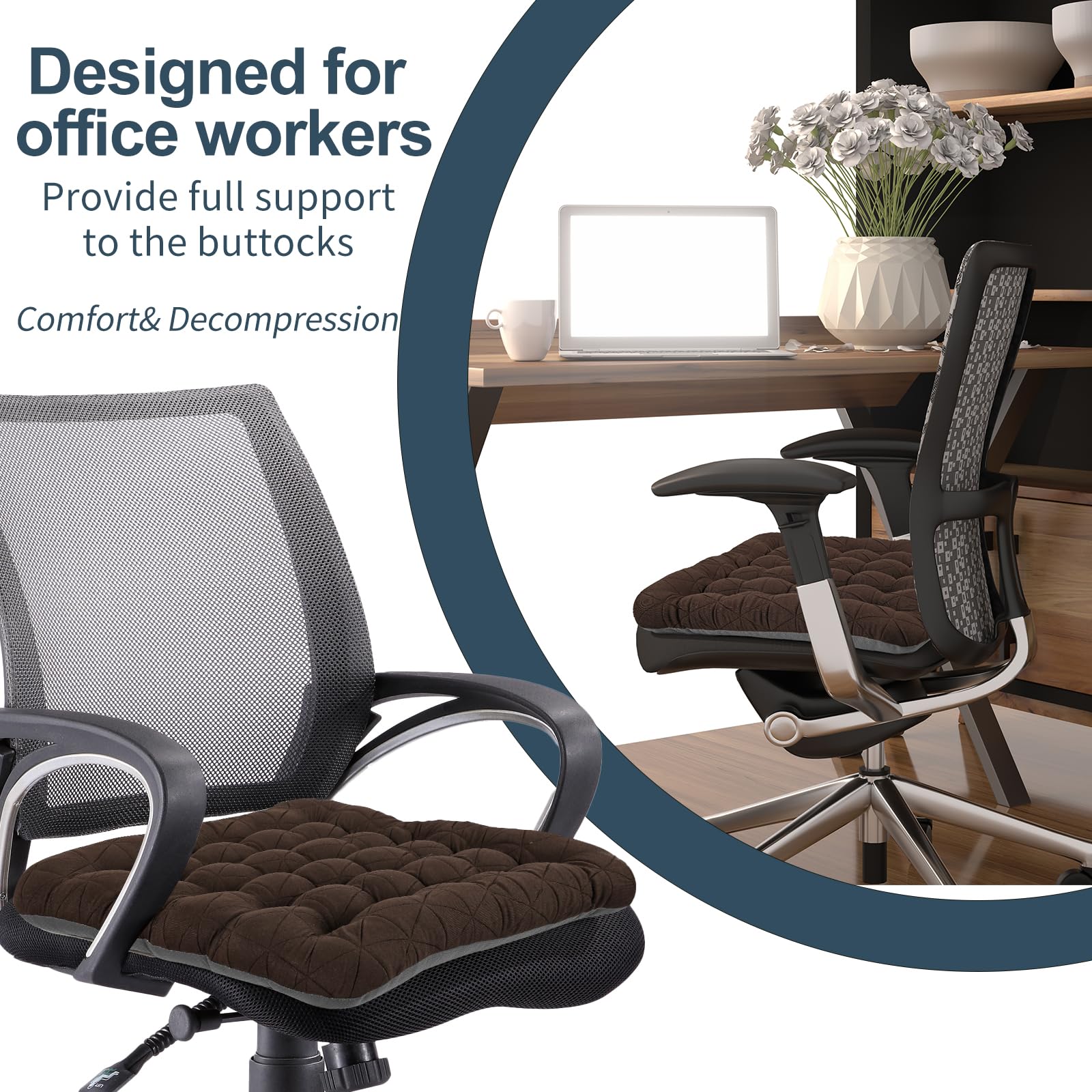 BUYUE Good Support - Cojín para silla de oficina, jacquard de lujo con cojín de asiento de silicona antideslizante, acolchado para escritorio de computadora, silla de cocina (1 unidad, marrón)