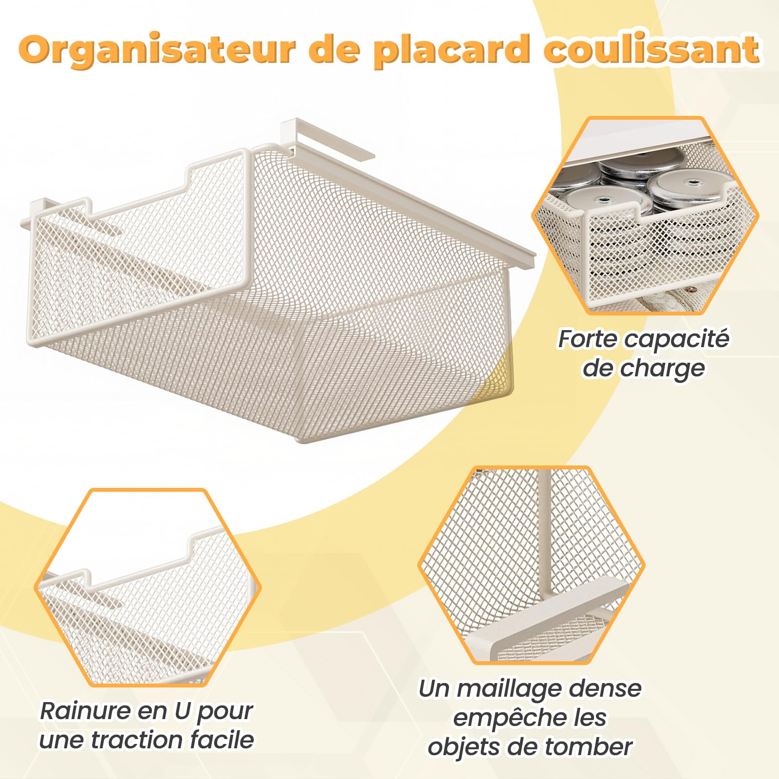 F Fityle Organisateur de Sous-Vêtements en Métal, Armoire de Rangement Suspendu, Boîte de Rangement sous Étagère, Panier à Tiroir Coulissant Gain de Place pour Chaussettes, Slips, Soutiens-Gorge,Blanc