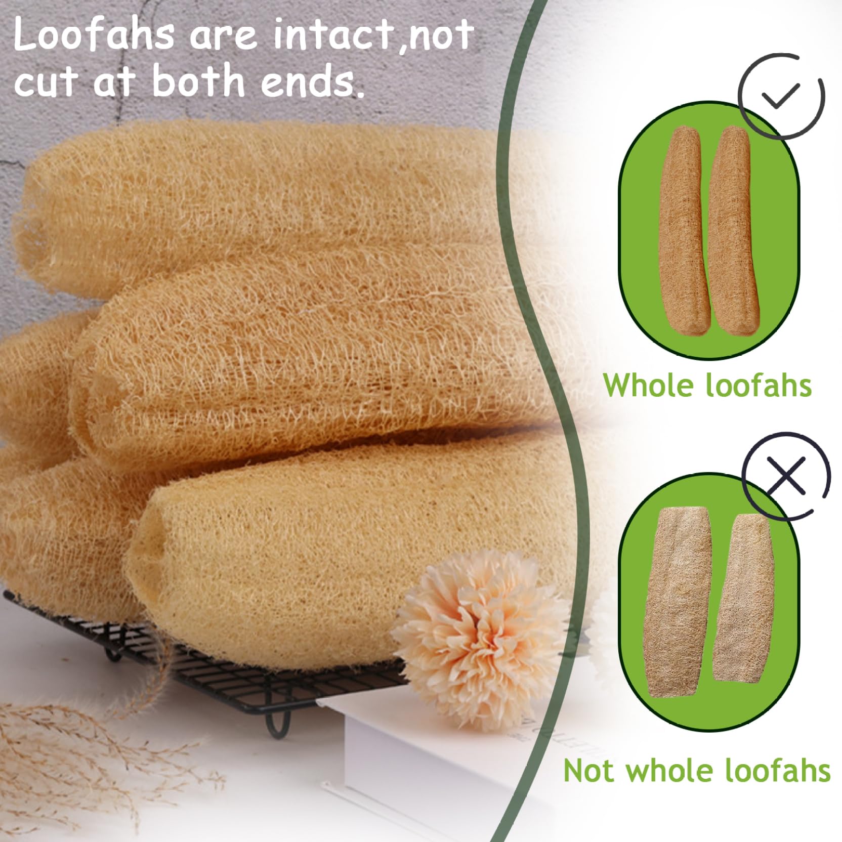 Luffa da doccia 5 pezzi 12-16 pollici Spugna di luffa naturale biodegradabile Scrubber esfoliante per il corpo Bagno schiumogeno morbido e facile per uomini e donne...