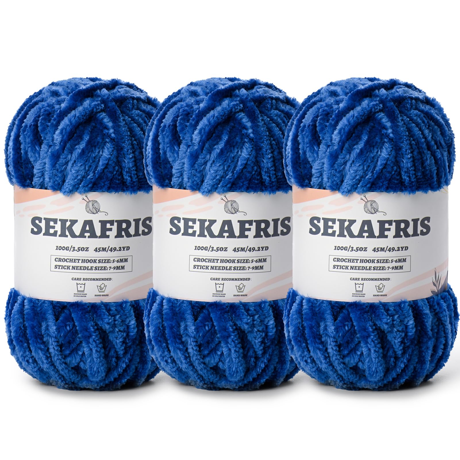 Chenille Velvet Soft Yarn Royal Blue 3 Pack