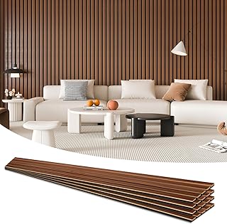 Art3d 4-Pack 94.5 x 7.9 inch Acoustic Wood Slat Wall Panels for Interior Decor, 3D Fluted Sound Absorbing Wood Paneling for Accent Wall Ceiling Kitchen Living Room Bedroom Office, Dark Walnut
