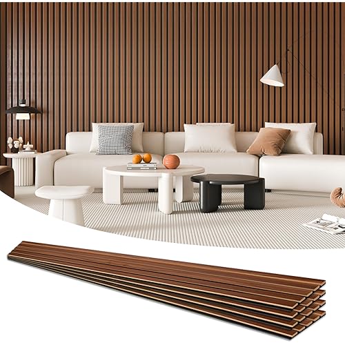 Art3d 4-Pack 94.5 x 7.9 inch Acoustic Wood Slat Wall Panels for Interior Decor, 3D Fluted Sound Absorbing Wood Paneling for Accent Wall Ceiling Kitchen Living Room Bedroom Office, Dark Walnut