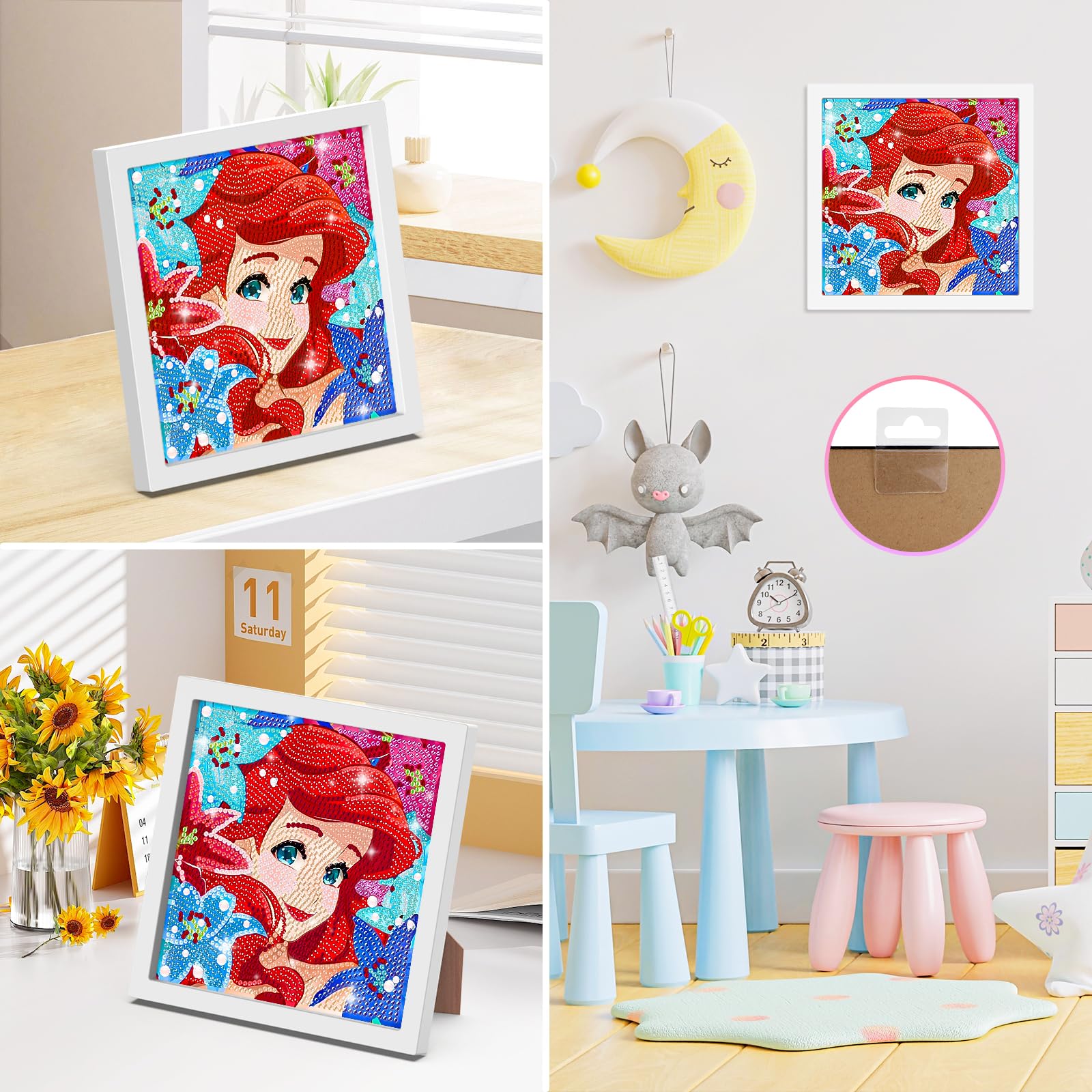 Kit De Pintura De Diamante 5D Para Niños 7.1''*7.1'' Marco De Madera Artes Y Manualidades Con Diamantes Para Niños De Edades Gem Art Dot Art Regalo Pintura De Diamante | En