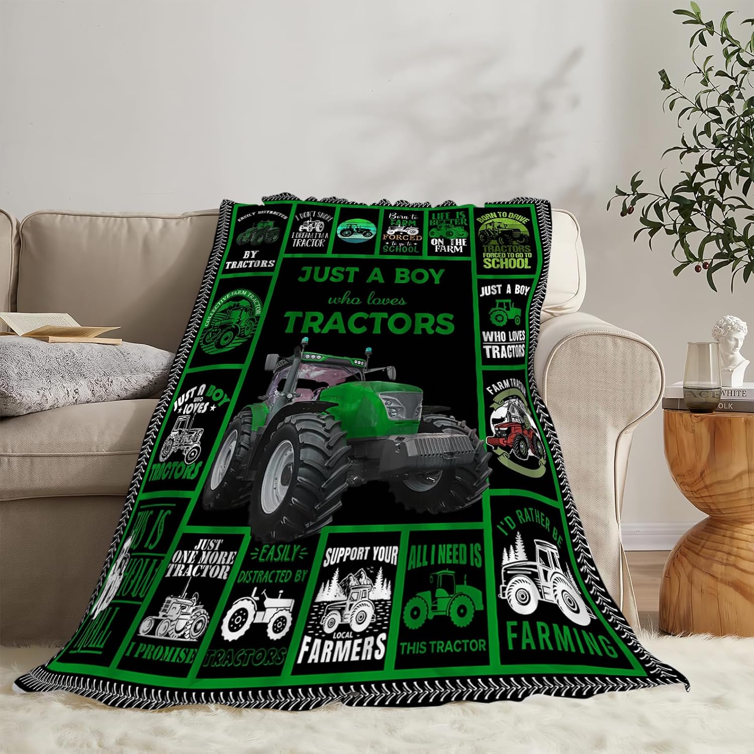 Tractor Blanket Soft Cozy Just a Boy Who Loves Tractors Throw Blanket Super Warm Fuzzy Fluffy Truck Lightweight Fleece Flannel Gifts Blankets for Kids Adults 50"X40" - Image 3