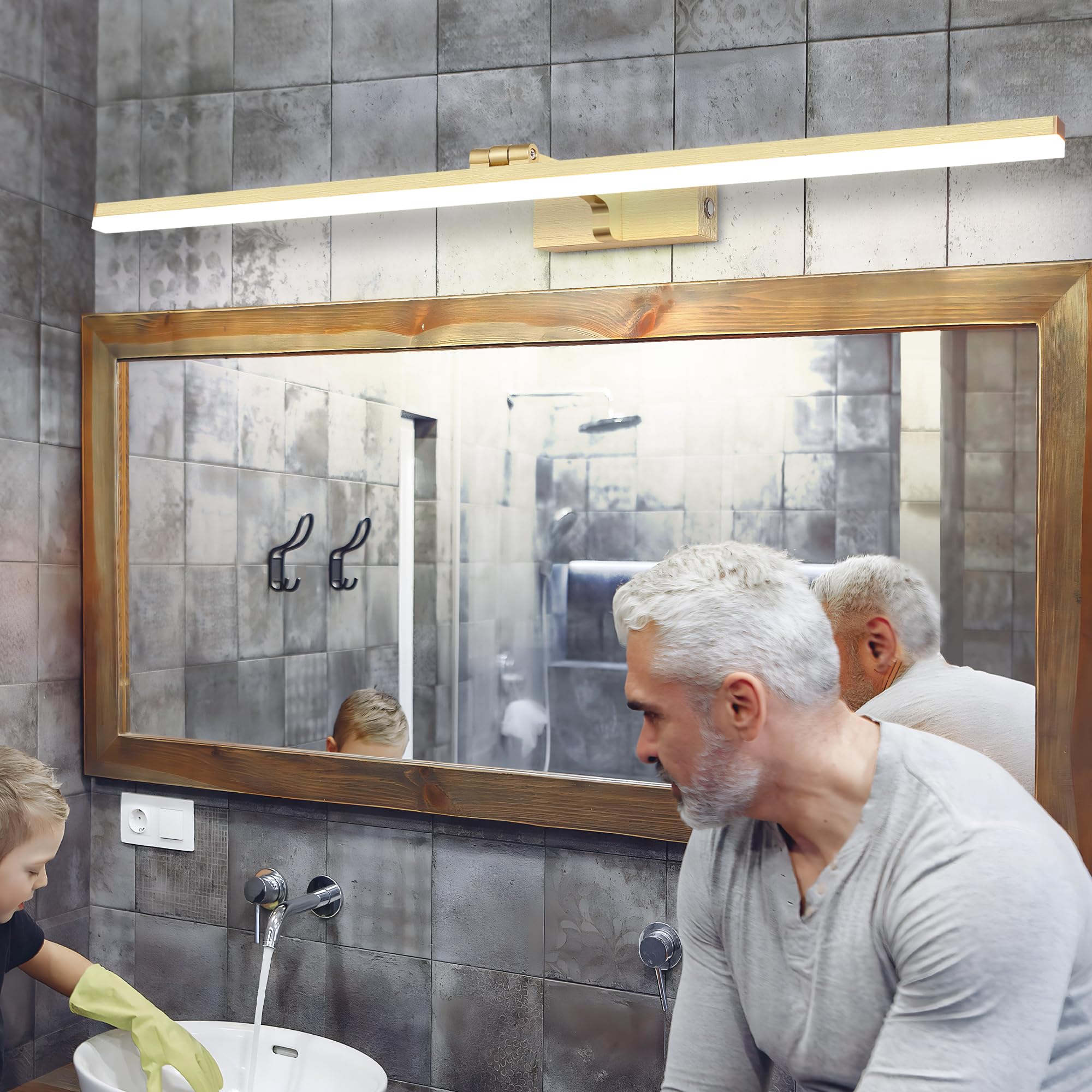 LED Lampada da Parete Temperatura Colore Regolabile, 80cm 16W Applique Illuminazione per Pareti Bagno Nero Spazzolato Luci da Esposizione con Testa Della Lampada Girevole Luci Lettura Faretti da Muro
