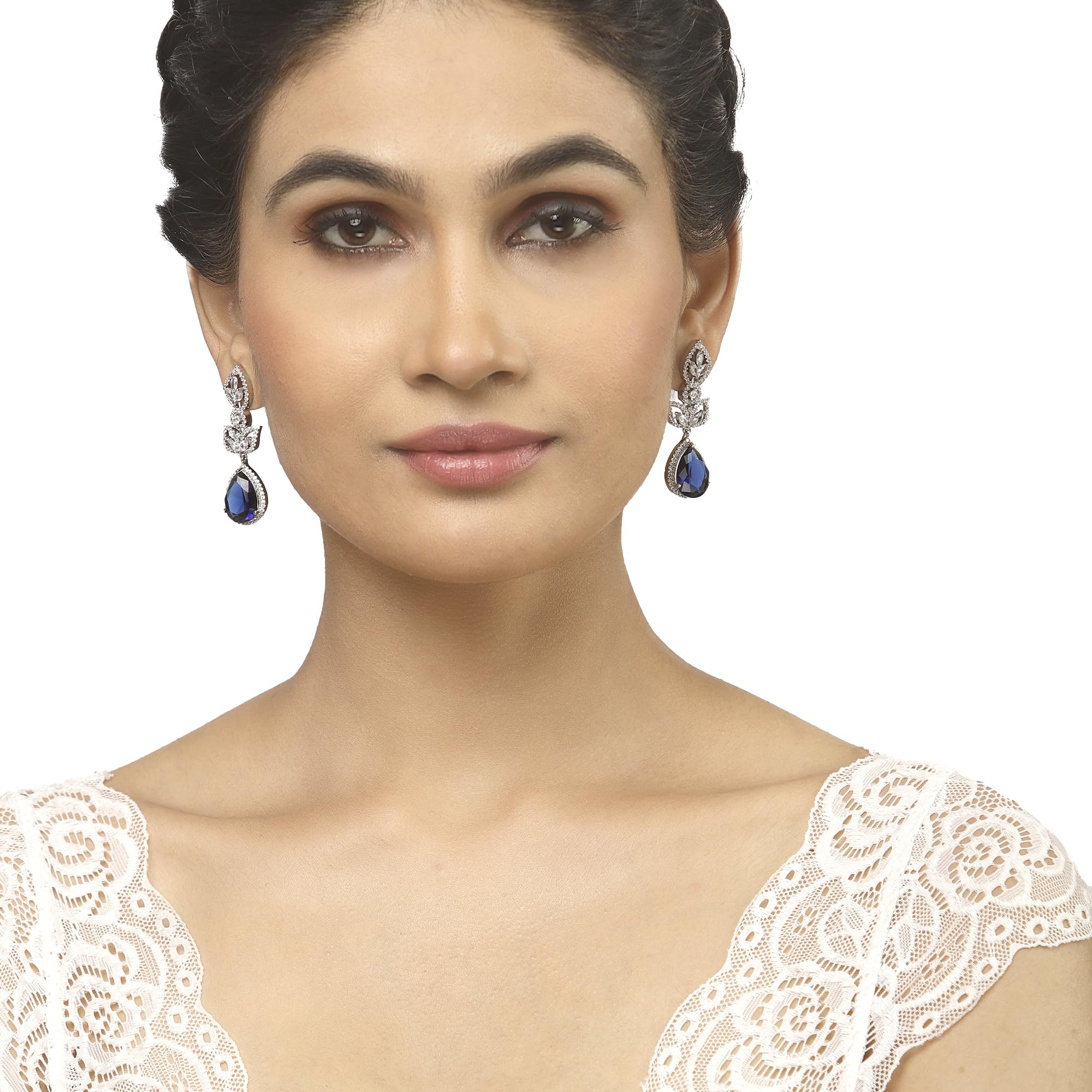 Rhodium-Plated American Diamond Drop Earrings