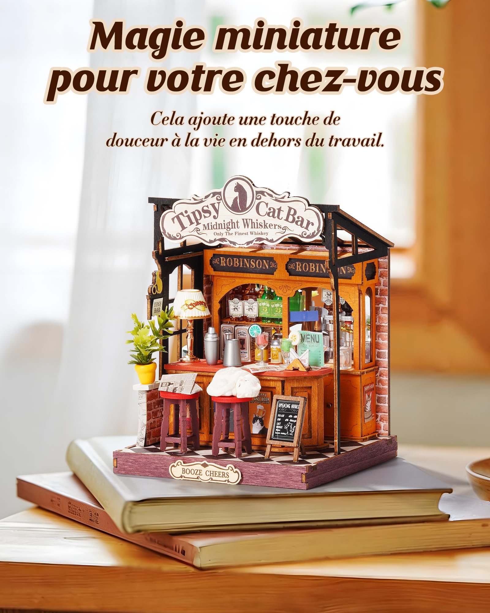 Rolife Maison Miniature Cozy Cat Bistro, 136 pièces Maquette Maison 3D Puzzle Maison de Poupée en Bois 3D à Construire Book Nook pour Adultes et Adolescents Pas de Colle nécessaire - 4