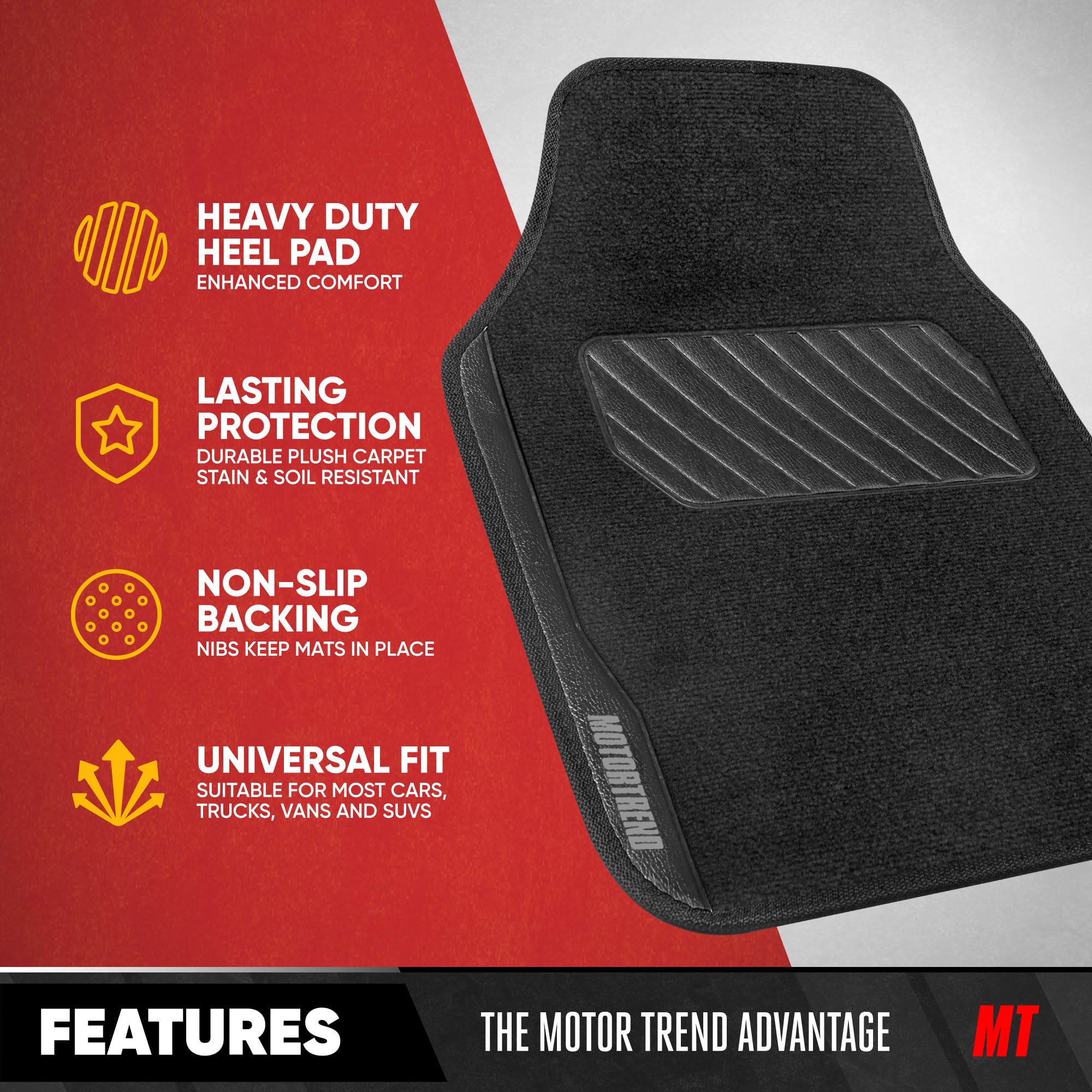 Motor Trend SpeedSeries Carpet Floor Mats Set - Universal Fit for Cars Trucks SUVs Vans Trim Racing Design — view 2