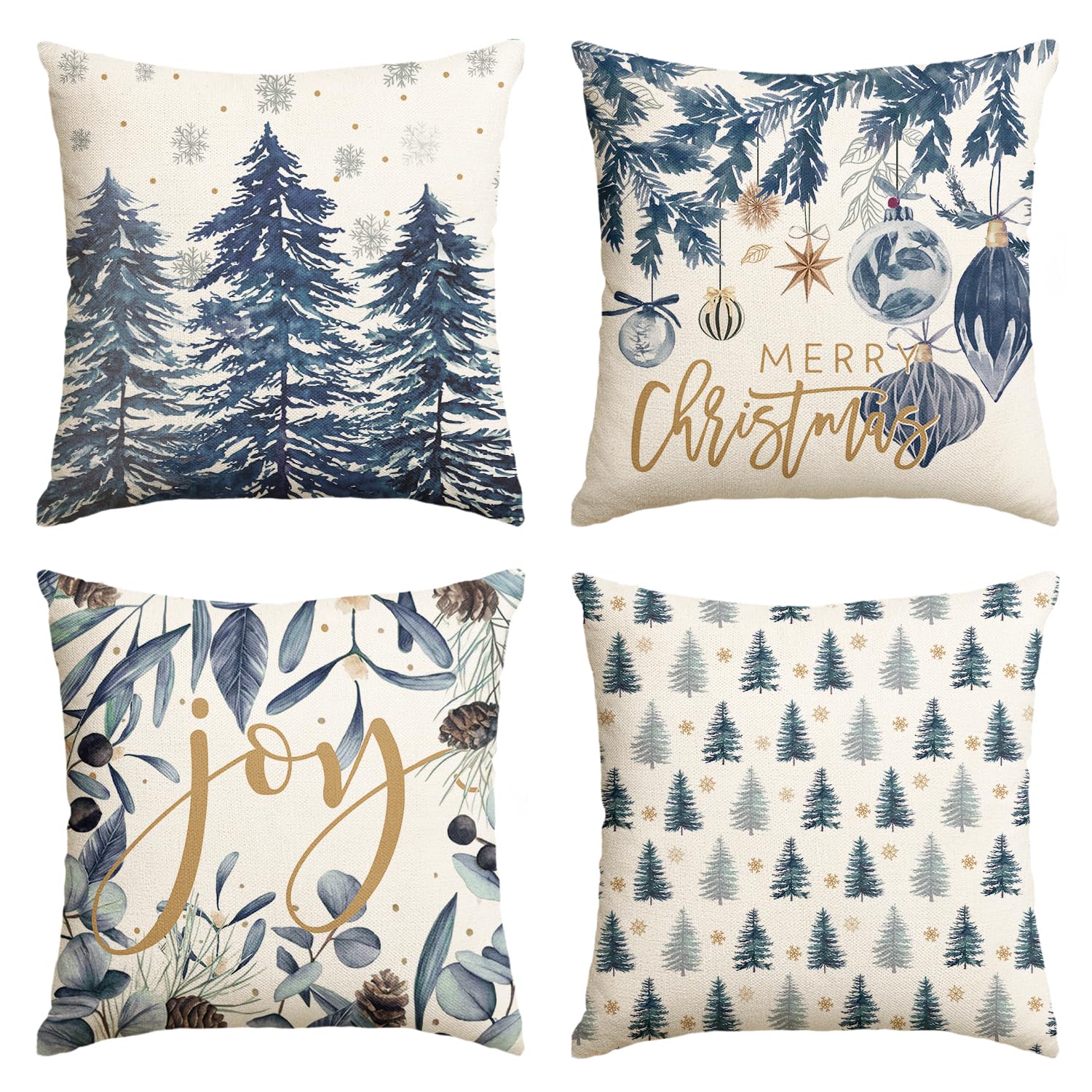 Housses de coussin bleues et blanches flocons de neige