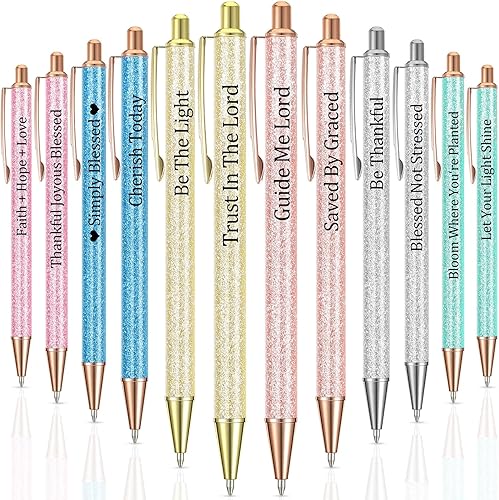 Miniatura 8 de Jeyiour 12 bolígrafos divertidos para adultos, elegantes inspiracionales con purpurina con mensajes motivacionales, bolígrafos bonitos para oficina,