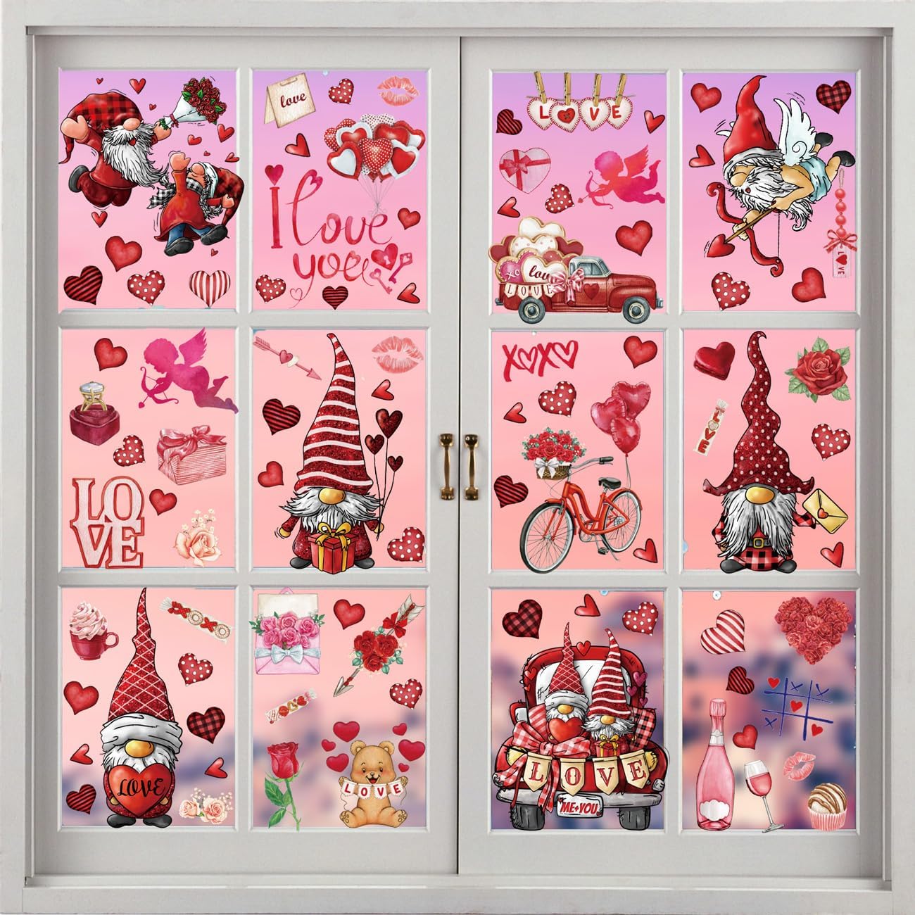 Valentine's Day Window Clings Decoration Heart Stickers Love Day Window Decals 9 Sheets Window Clings for Valentine's Day Wedding Party Decorations