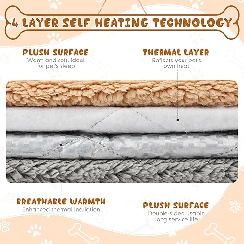 Miniatura 4 de Novabright Paquete de 3 camas autocalentables para gatos de 17 x 22 pulgadas, tapete autocalentable para perro, refleja el calor corporal,