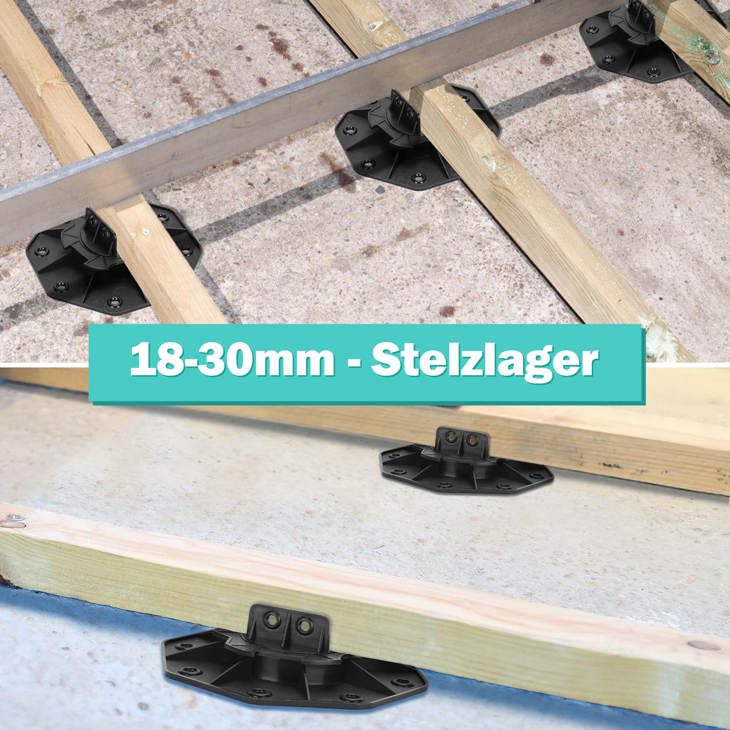 100 Stück Stelzlager Höhenverstellbar, 18-30mm Stelzlager Terrassenlager, Füße verstellbar, Plattenlager Terrassenplatten für Terrassendielen Unterkonstruktion, WPC, Tragfähigkeit von 600kg