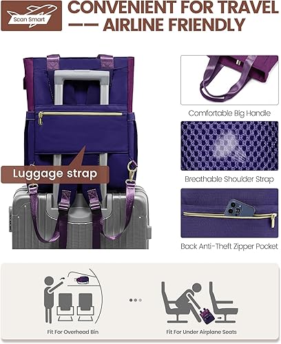 Miniatura 5 de LOVEVOOK Mochila para laptop para mujer, bolsa de trabajo para computadora portátil, mochila para profesores y enfermeras, Púrpura, azul, púrpura,