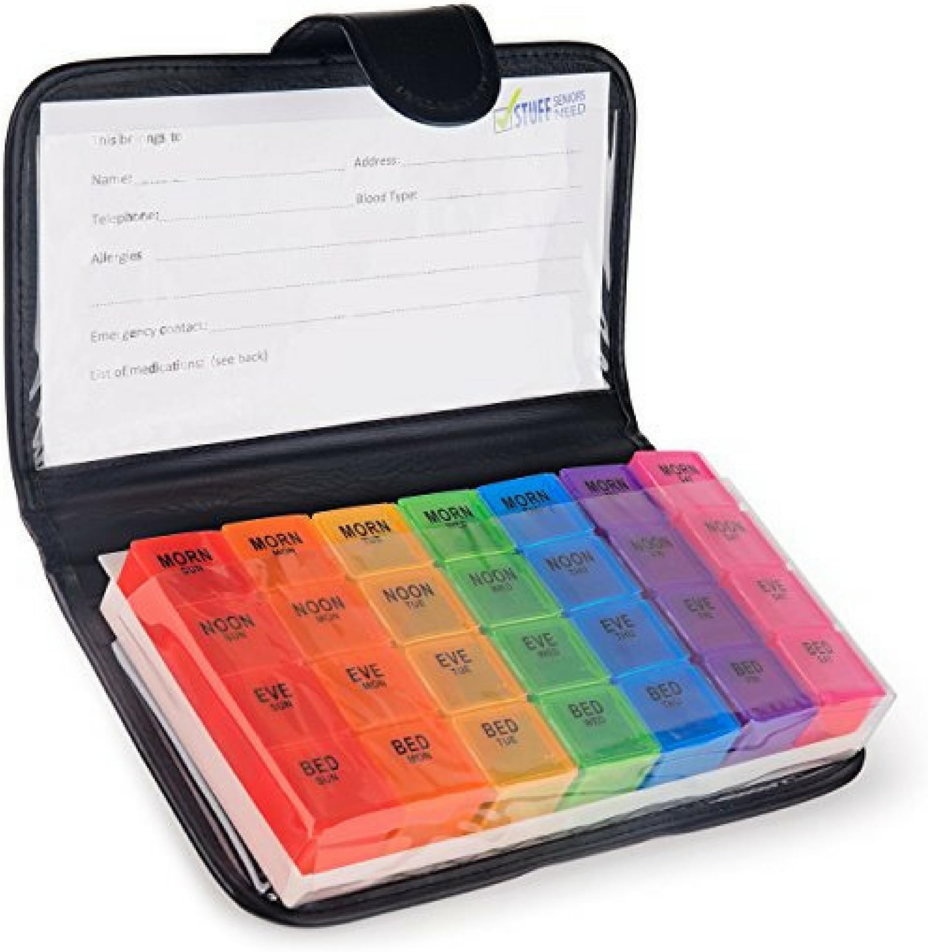 Extra Large Weekly Pill Organisers and Medication Supplement Container with Portable Travel Pill Case - (7-Day/4-Times-A-Day) with Secure Spill-Proof Design to Hold Vitamins