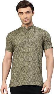 Majestic Man Men Slim Fit Ethnic Motifs Cotton Printed Half Sleeve Short Kurta Price In India