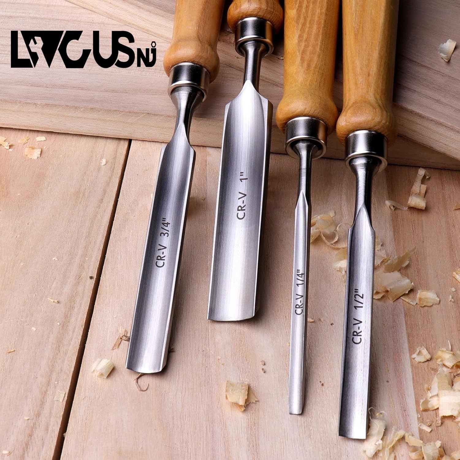 Zestaw dłut do drewna ze stal CR-V do obróbki drewna wypukłe półokrągłe dłuto 1 cal (25 mm), 4Pcs-4Rozmiary, 4Pcs-4Rozmiary