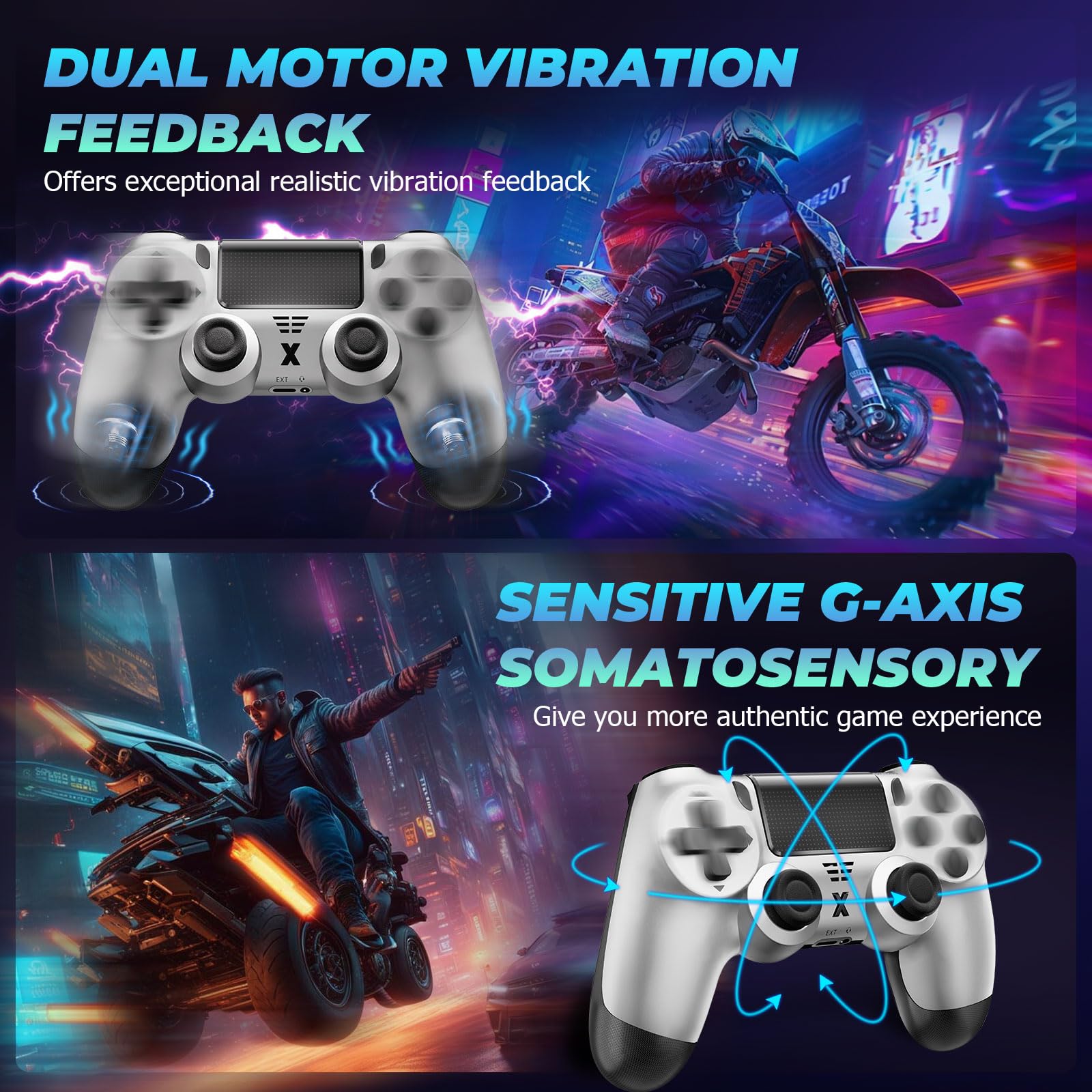 Hycago Manette pour P4, Manette sans Fil Controller compatible avec P4/Pro/Slim/PC, Prise Audio 3,5 mm/Double Vibration/Panneau Tactile (Argent) - 4