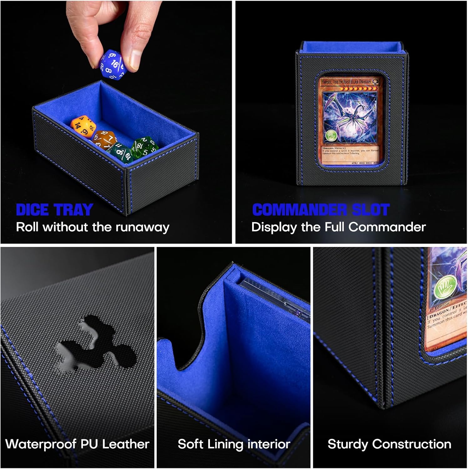 Card Storage Box MTG Deck Box, Trading Card Storage Box, Commander Deck Box, 500+Double-Sleeved Cards,TCG Sports Card Storage, Mtg Commander Deck Box (Black&Blue)