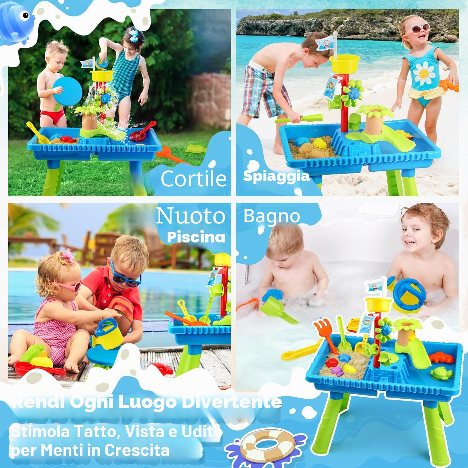 KNASON Tavolo Sabbia e Acqua per Bambini,2 in 1 Tavolo Acqua Bambini con 37 Pezzi di Accessori per Il Tavolo Acqua, Giochi Acqua Bambini Esterno sulla Spiaggia del Cortile per Bambini 3 4 5 6 8