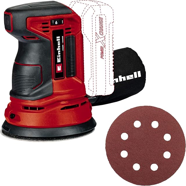 Einhell Power X-Change Cordless Random Orbital Sander - 18V Electric Sander For Wood, Plastic And Metal - TE-RS 18 Li-Solo Sander With Dust Collection (Battery Not Included)