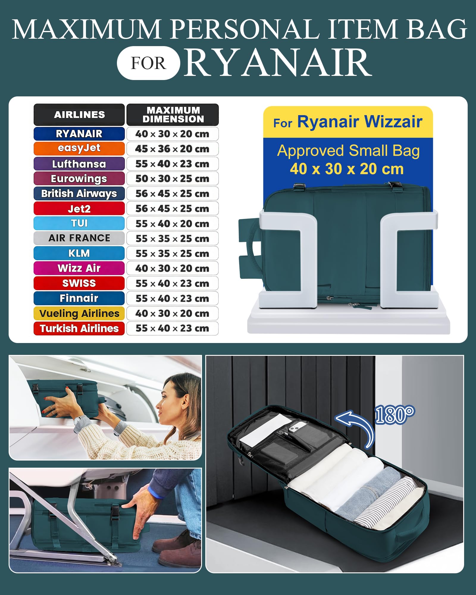 SZLX Zaino Ryanair 40x30x20 Sottovuoto Zaino da Viaggio 40x30x20 Wizzair Donna da escursionismo sportivo impermeabile Zaino Casual Laptop da 14 Pollici con porta di ricarica USB Scomparto per Scarpe