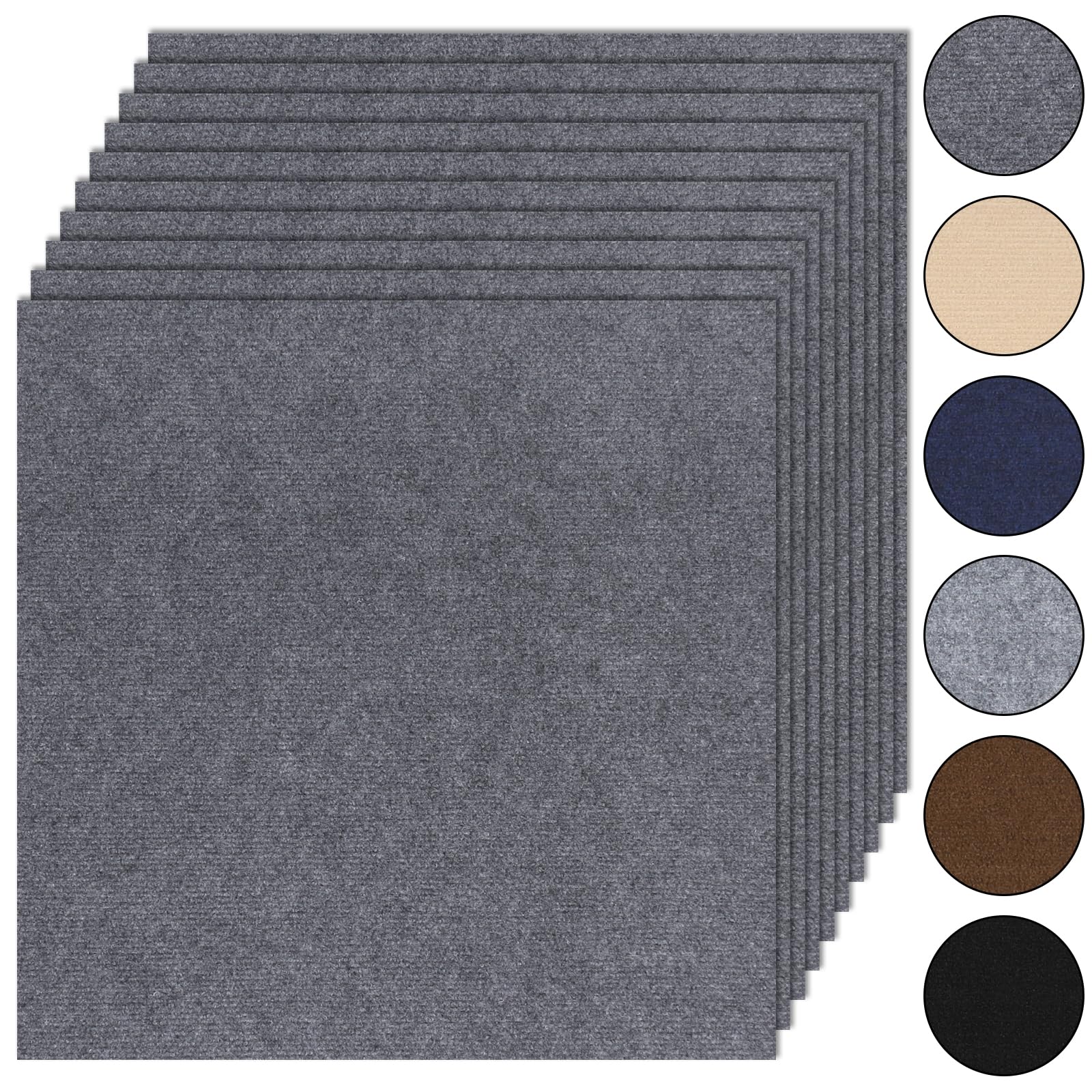 10Pcs Carpet Tiles Peel and Stick 24”x 24” Non-Slip Self Adhesive Squares Carpet Floor Tile Reusable Waterproof Carpet for Living Room Bedroom