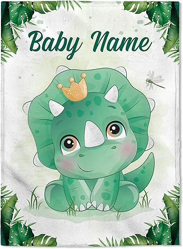 FLOCHIL Manta de bebé personalizada para niños, manta de bebé personalizada con nombre, manta de bebé de dinosaurio personalizada, regalo para baby