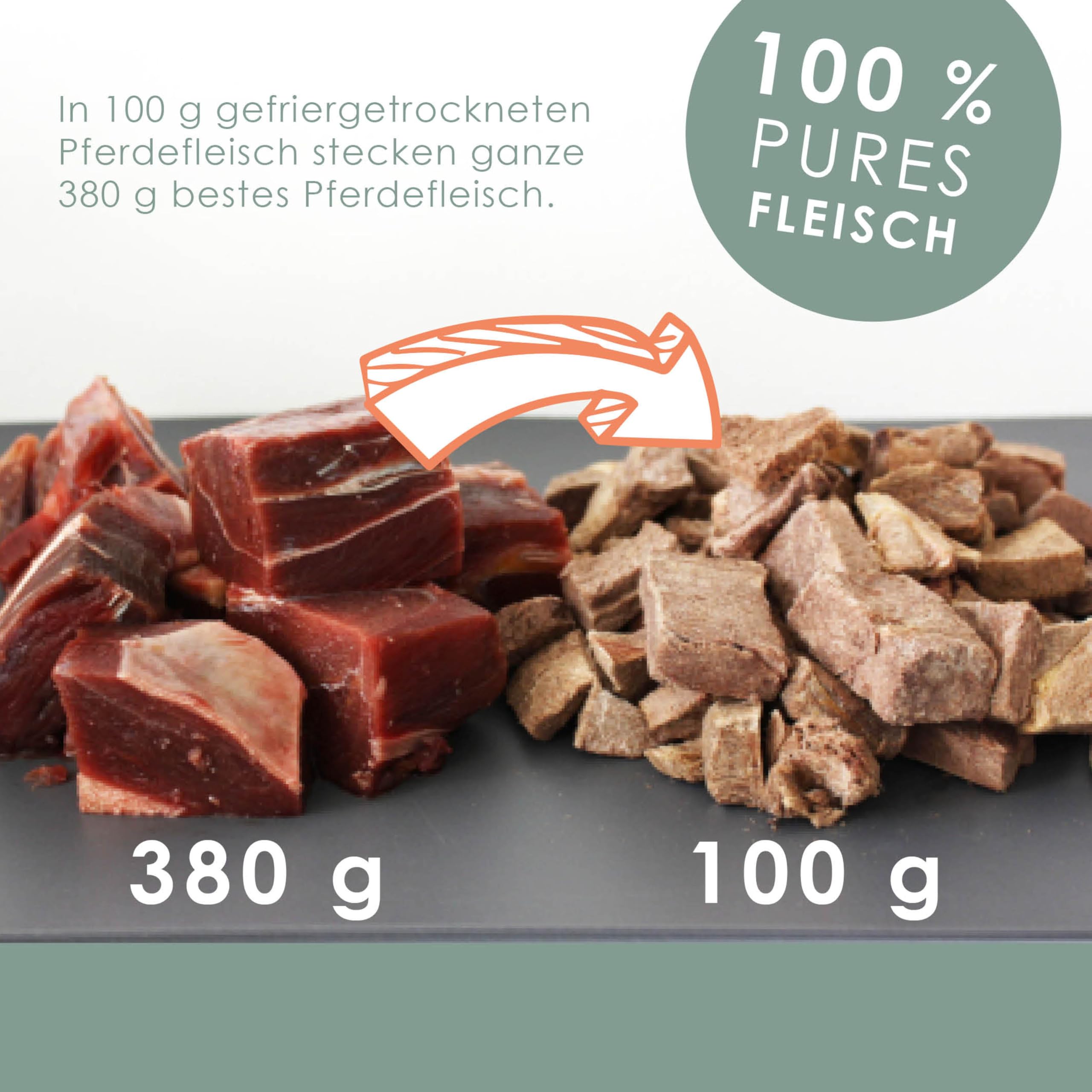 gefriergetrocknetes Pferdefleisch, Premium Muskelfleisch, allergikerfreundlich, gesunde Hundeleckerlies, getreidefrei, zuckerfrei, 100% natürlich ohne Zusätze, Deutsche Herstellung, 500 g