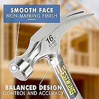 Vista 3 de ESTWING Martillo - Garra recta de 16 oz con cara lisa y agarre de reducción de golpes - E3-16S