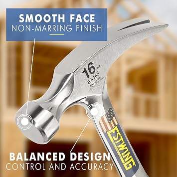 ESTWING claw hammer, vinyl handle, flat, Ø 25 mm 450 g, flat rail