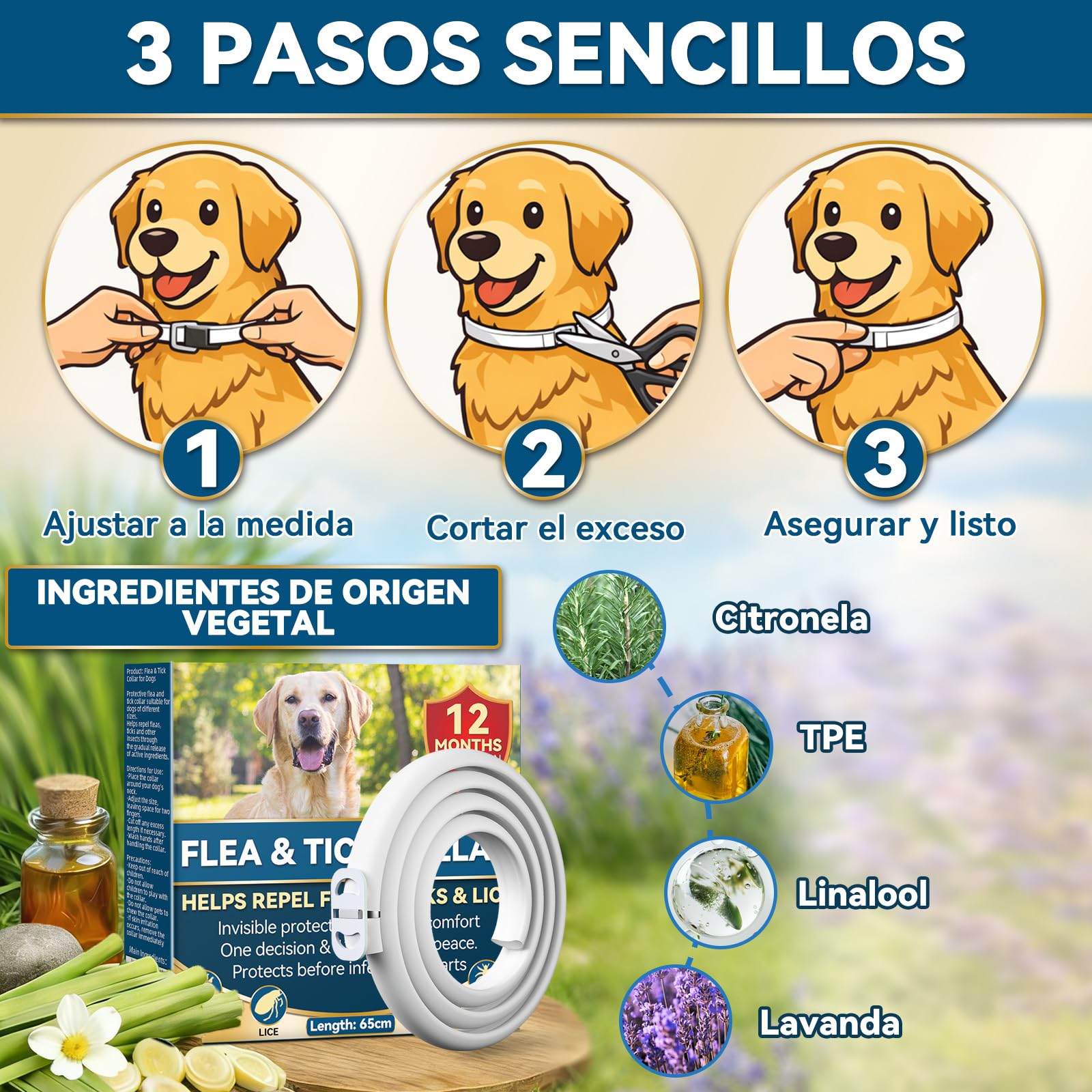 Halldeli Collar Antiparasitario para Perros 65 cm – Protección contra Pulgas, Garrapatas e Insectos hasta 12 Meses – para Perros de Todos los tamaños – Impermeable y Ajustable — view 6