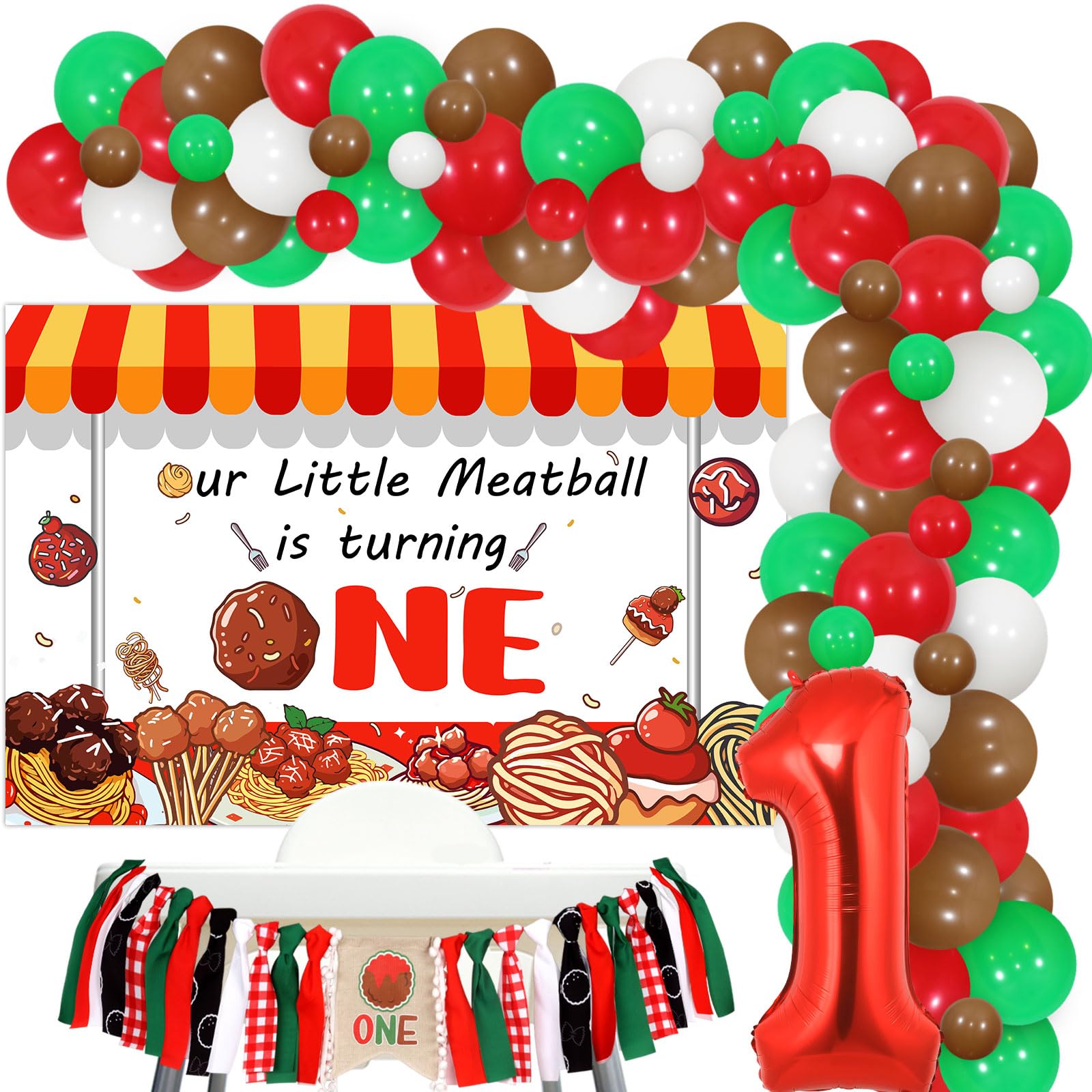 Balterever Meatball First Birthday Decoration Our Little Meatball Is Turning One Backdrop Banner Meatball Highchair Banner Meatball Balloon Garland