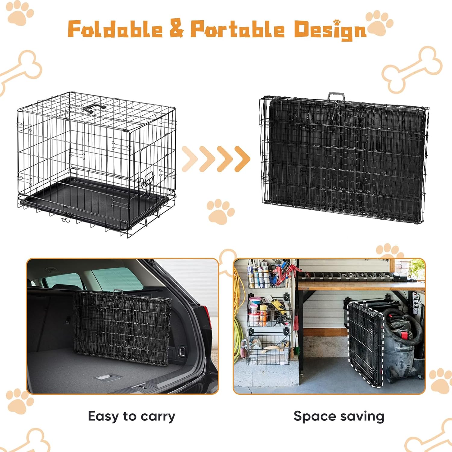 Dog Crate - 30 Inch Single Door Portable Puppy Dog Cage, Metal Wire Pet Kennel with Secure Lock, Leak-Proof Pan Tray, Foldable Design for Dogs Pets Indoor Training and Outdoor Trave