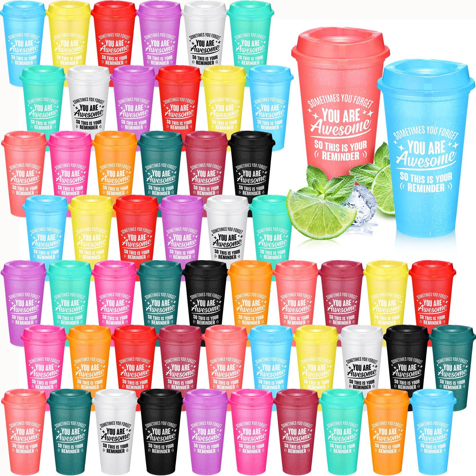 Skylety 48 Pcs Thank You Gifts Tumblers,16 Oz Plastic Cups, Classic Colors