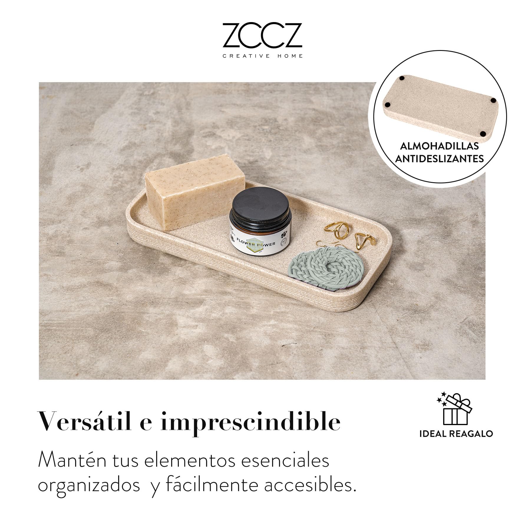 Juego de 6 Accesorios de baño Beige con Dispensador de jabón y Organizador Decorativo para encimera