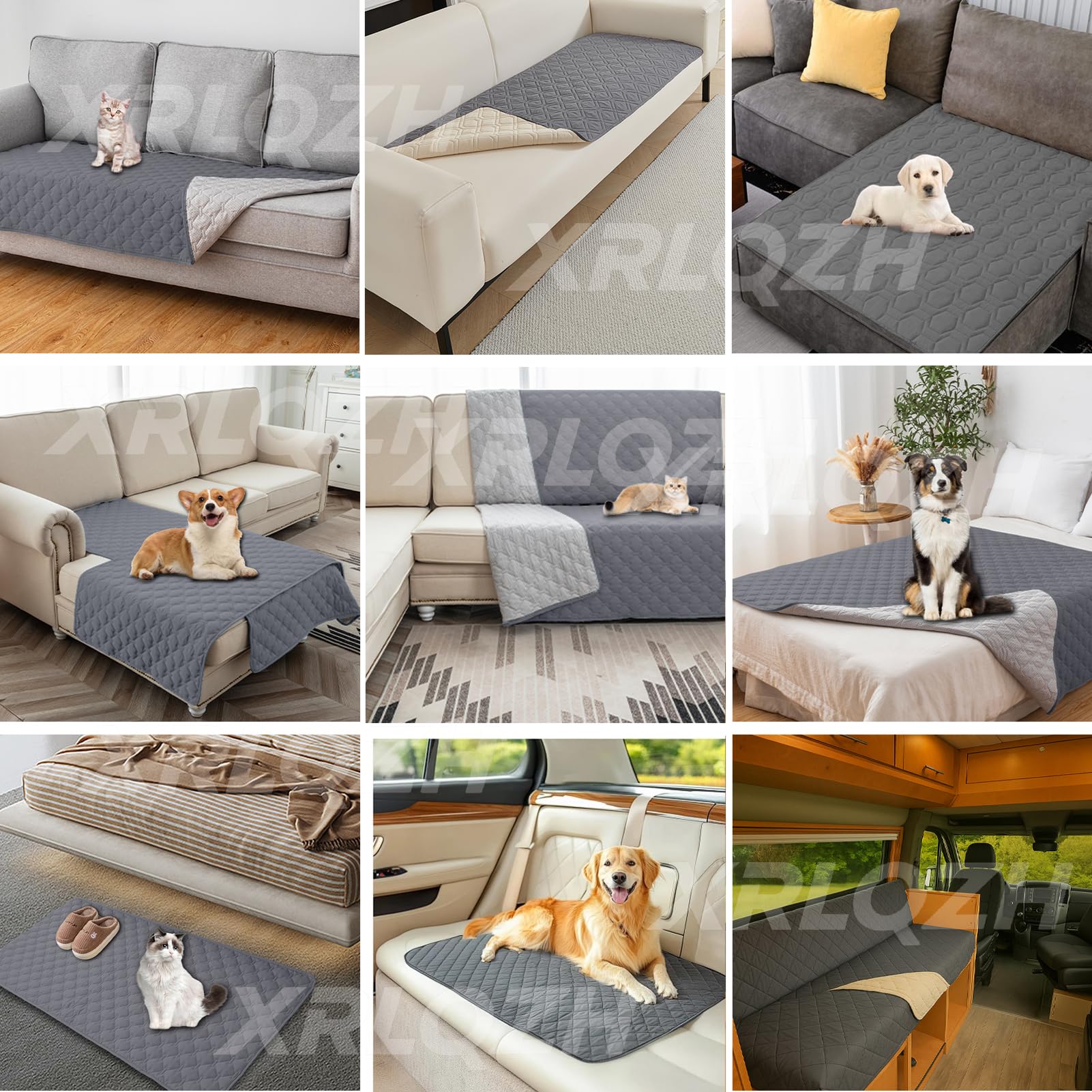 Funda de cama impermeable de doble cara para perro, manta antideslizante y protector de sofá para mascotas, antiarañazos, ideal para perros y gatos, uso en interiores y exteriores (210 x 260 cm, caqui
