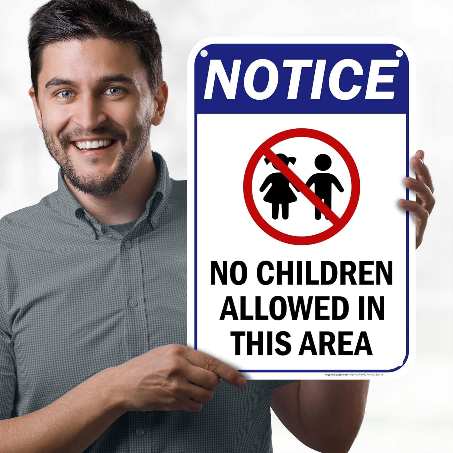 Notice No Children Allowed In This Area Sign, 12x18 Inches, 55 mil thick HDPS (high density polystyrene), Made in USA by My Sign Center