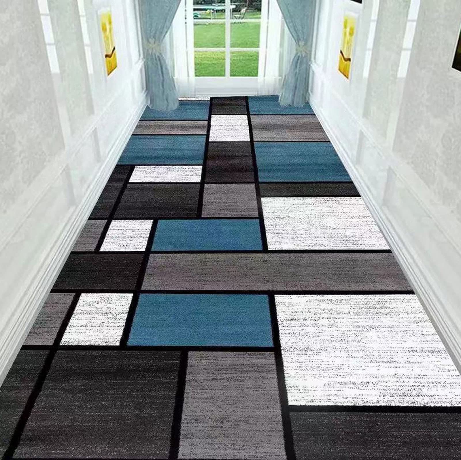 ZZUU Geometric Trellis Runner Rug，Rubber Backed Non Slip，Washable,Soft Touch Runner Rug For Living Room/Kitchen/Hallway/Bedroom/Corridor