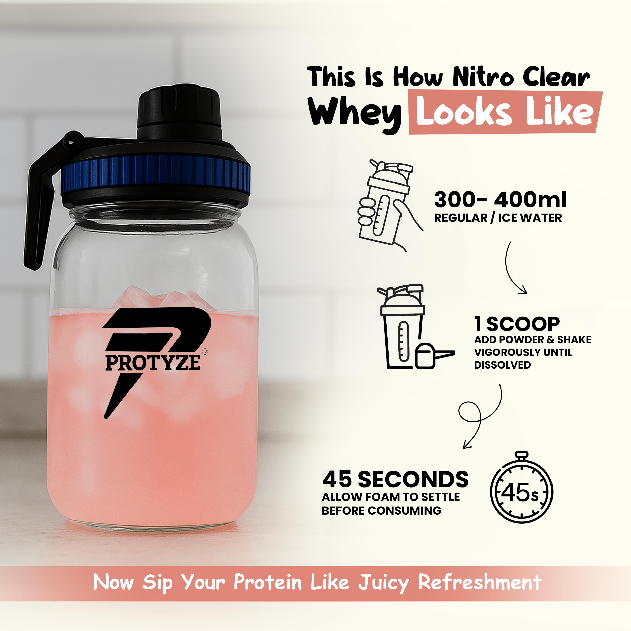 Protyze Nitro Clear Whey Protein (Pink Guava Flavour) | 26 Servings | 30g Protein with 3g Creatine Monohydrate per scoop | Strong Muscle Growth & Recovery — Amazon image 3