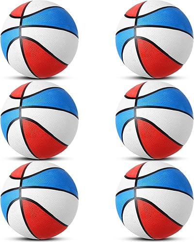 Vinsot 6 Pack Operation Christmas Mini Rubber Basketballs 7 Inch Red, White and Blue Mini Basketball Set Bulk Small Basket Balls for Indoor,