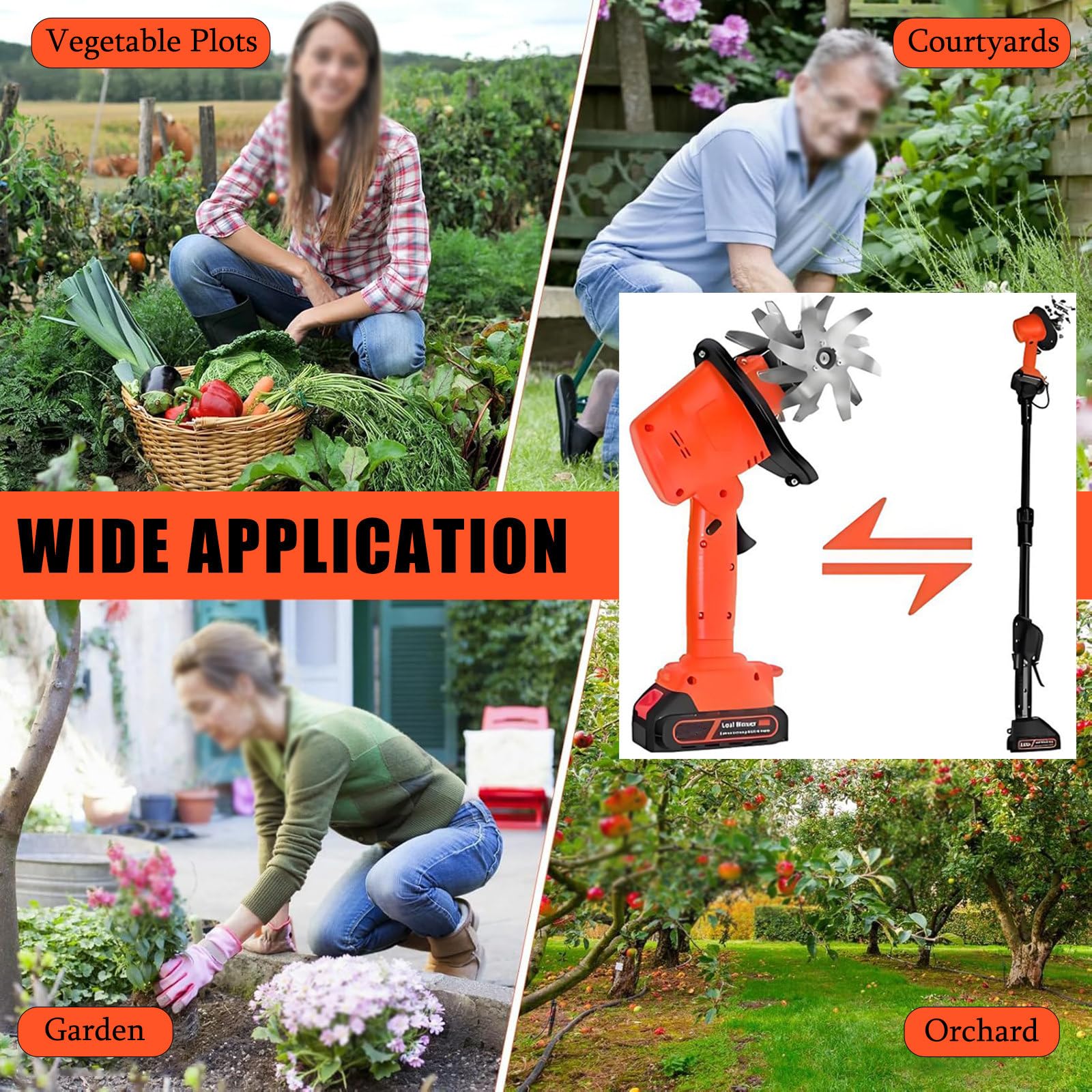 Motozappa Elettrica Da Giardino 21 V, Piccola Motozappa Da Giardino Con Batteria Al Litio, Profondità Di Lavoro 10 Cm, Motozappa Per Coltivare Il Terreno,Electrictiller-2batteries