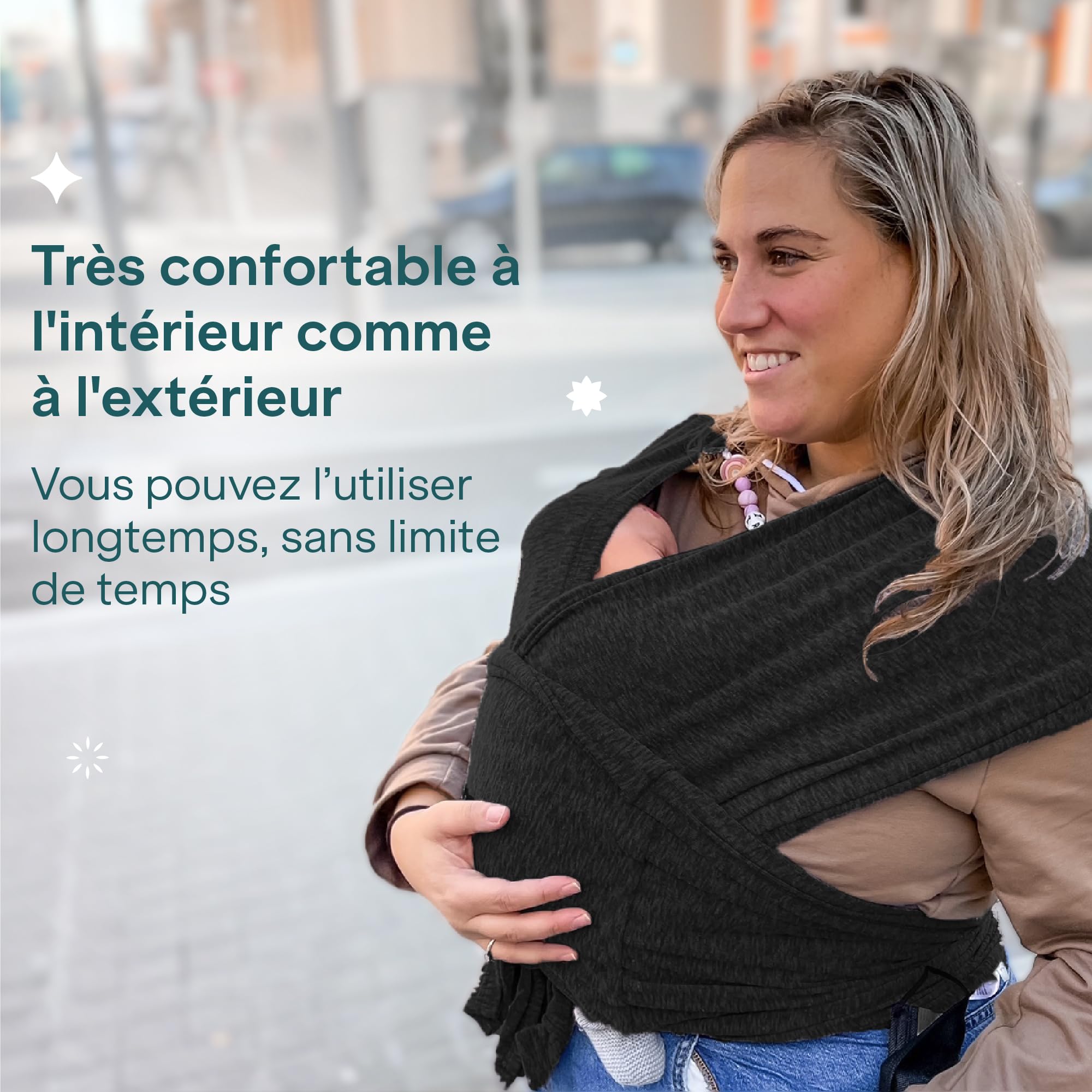 Koala Babycare Une écharpe de portage facile à enfiler, réglable, unisex - Porte-bébé multifonctionnel pour jusqu’à 9 kg - Noir - Design Enregistré KBC®