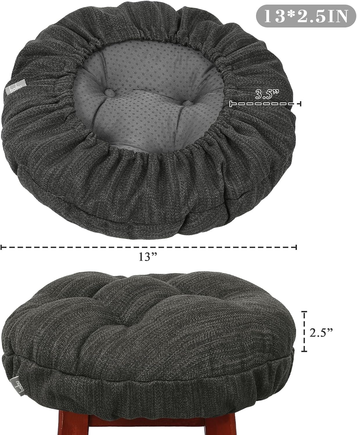 baibu Set of 2 Stool Covers Round, Super Soft Round Bar Stool Cushion Covers Seat Cushion - 2 Cushions Only (Black,13" (33cm))