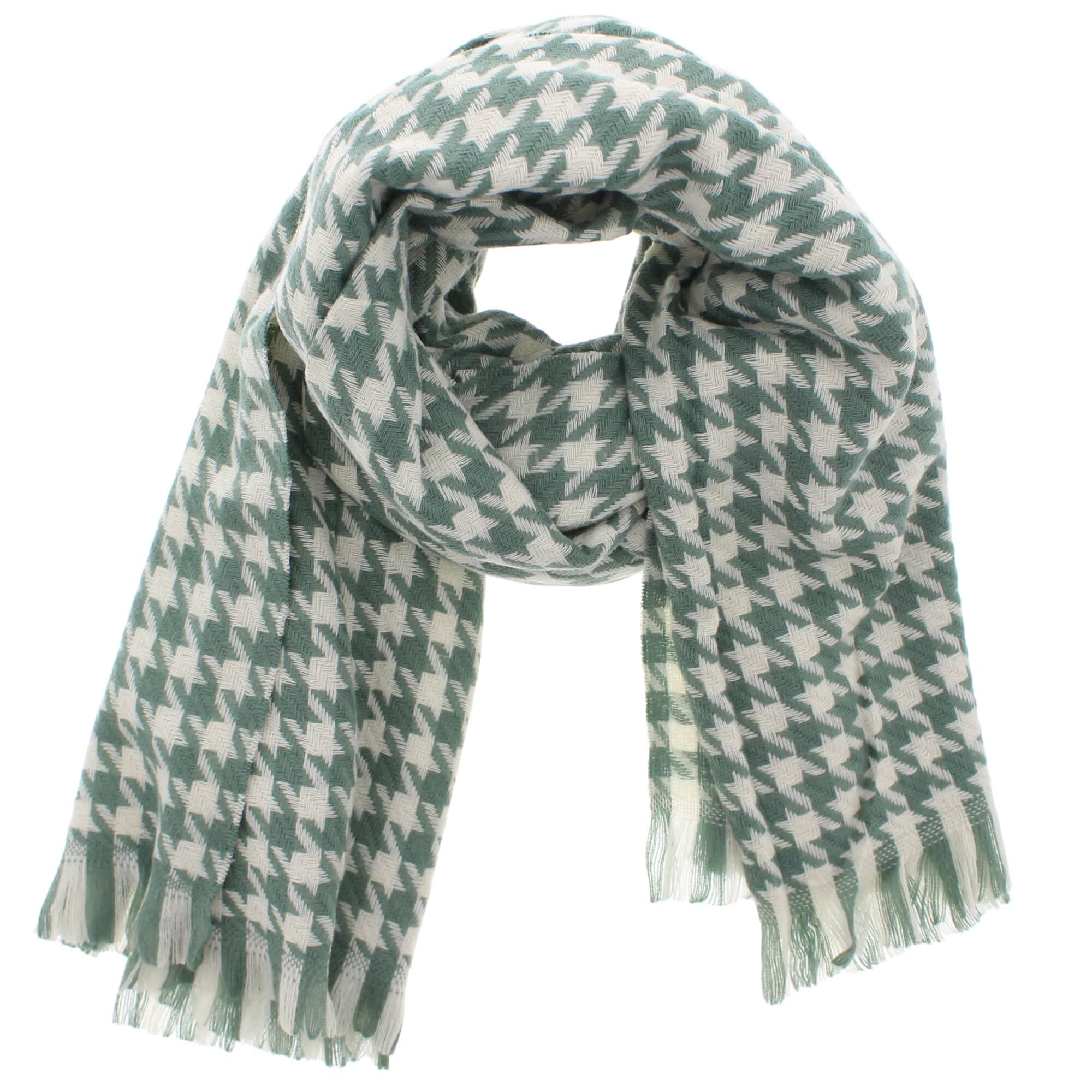 Zac's Alter Ego Soft Warm Thick Houndstooth Print Plaid Chequered Winter Scarf with Tassels
