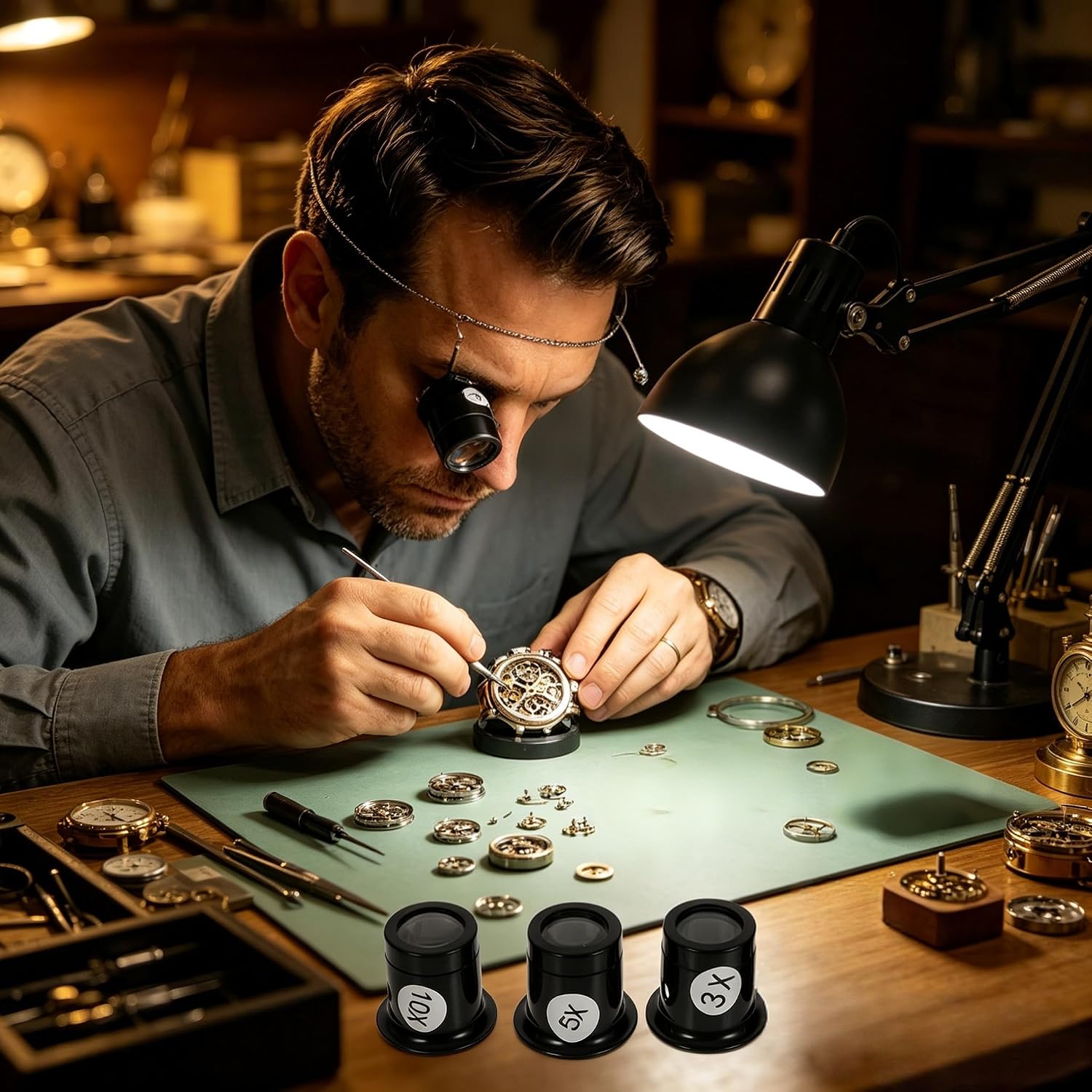 Jewelers Loupe with Holder, Portable Monocular Magnifier Watchmakers Loupe, 3X/5X/10X/15X Eye Loops Magnifier for Jewelry Coins Textile Optical Circuit