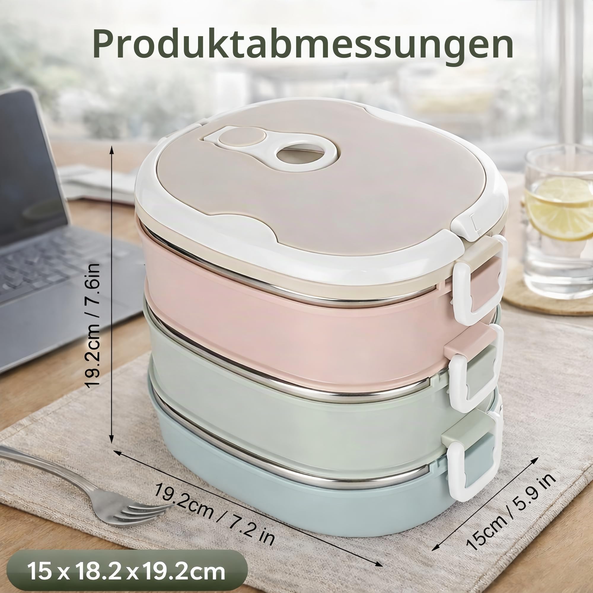 Bento-Lunchbox, Thermo Lunchbox, 304 Edelstahl-Lunchbox, Thermo Essensbehälter Mehrschichtige Lebensmittelbehälter mit Wärmedämmung, Thermo Speisebehälter für Kinder Erwachsene Camping(3 Layer)