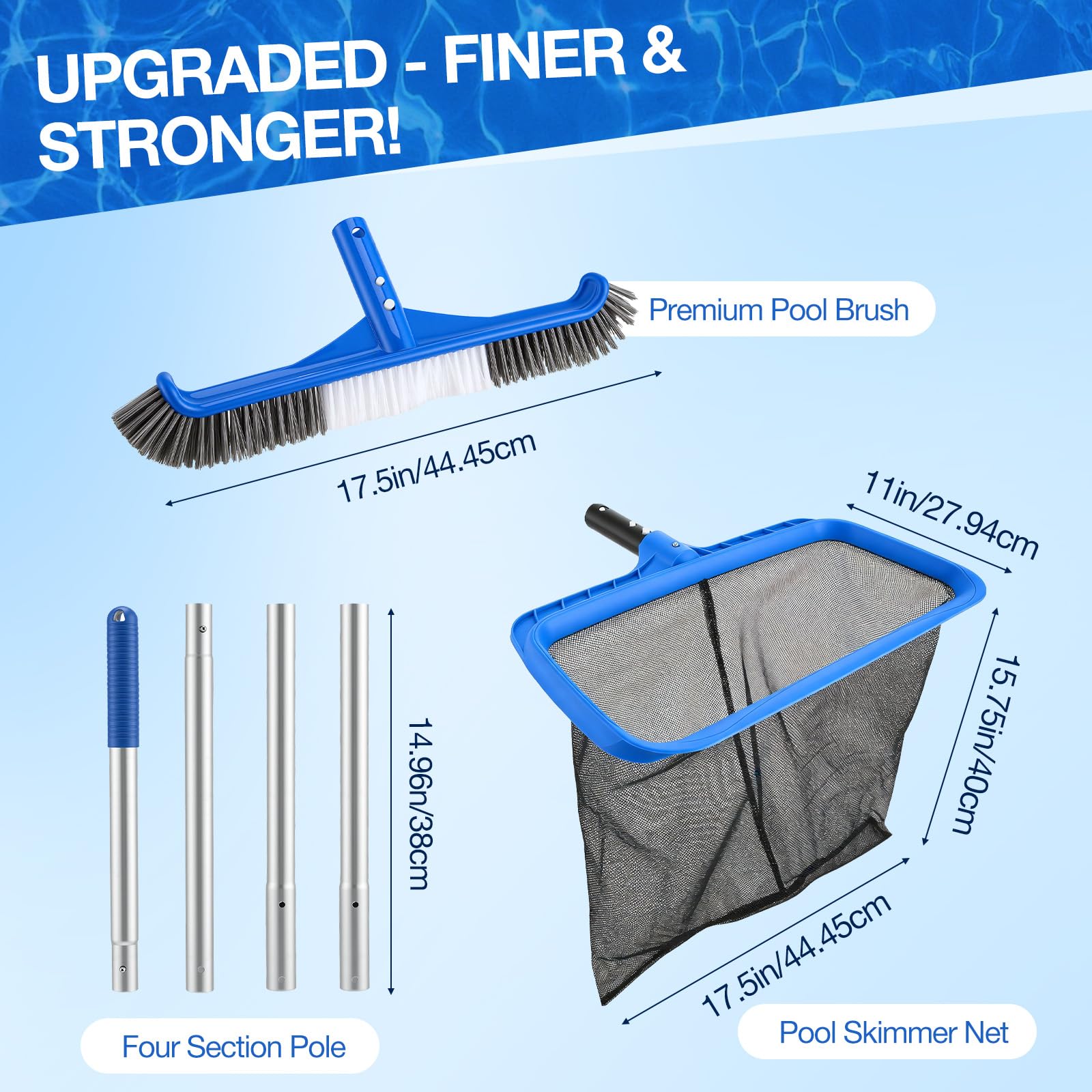 Set di Pulizia per Piscina 2-in-1, Retino per Piscina a Maglia Fine e Spazzola Robusta, Skimmer per Detriti e Spazzola per Pareti con Attacco Universale EZ-Clip, Ideale per Piscine, Whirlpool e Spa
