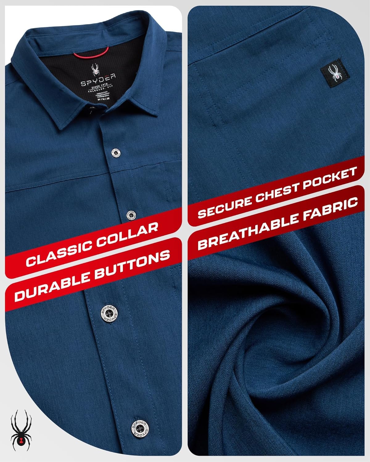 Spyder Mens Short Sleeve Button Down Shirts - Lightweight Stretch Casual Collared Dress Shirts for Men Travel Office Workwear - Image 5